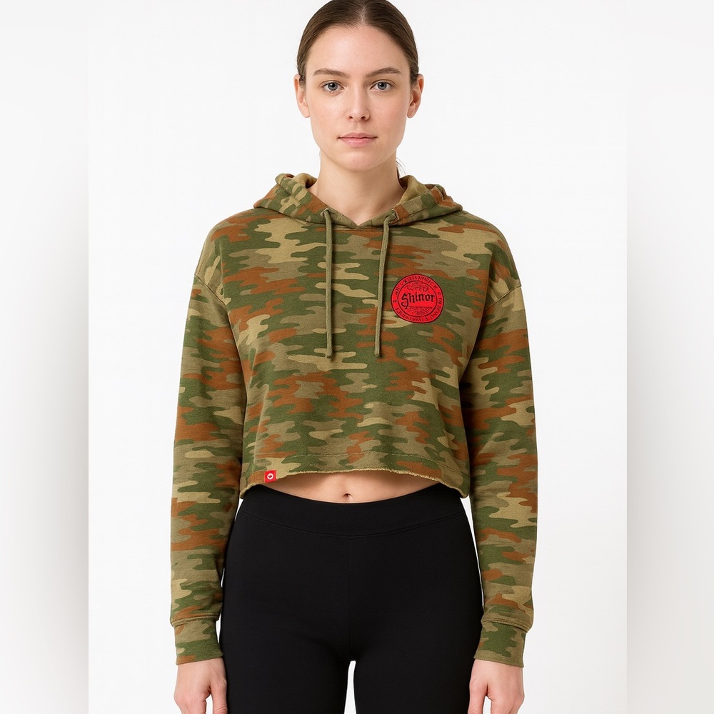 Magellan Outdoors Shiner Beers Camo Cropped Hoodie Women’s Medium Camouflage